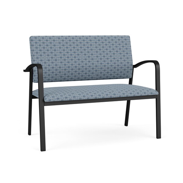 Lesro Newport 2 Seat Tandem Seating Metal Frame No Center Arms, Black, RS Rain Song Upholstery NP1501 - main